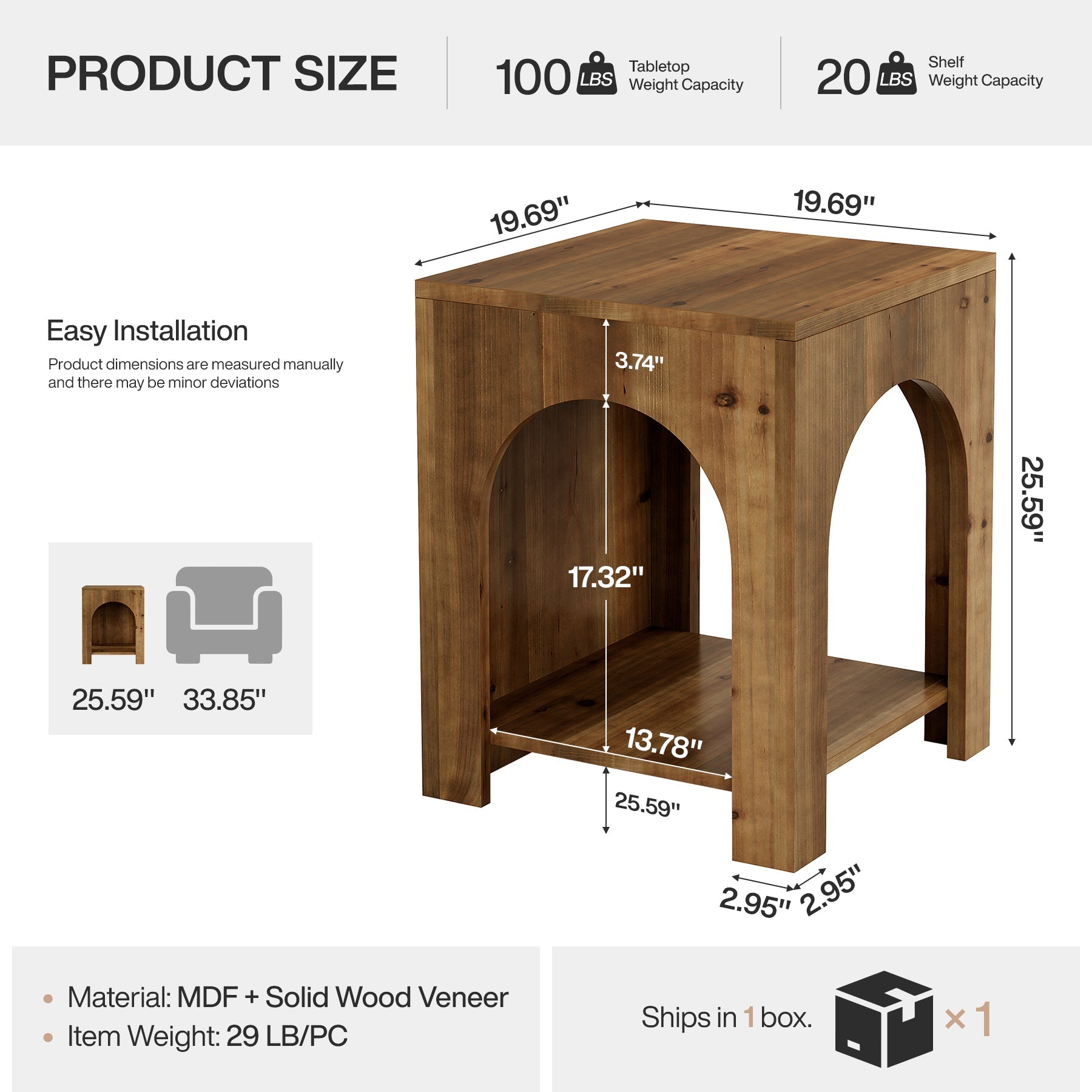 Tribesigns Table d’Appoint Country en Bois Massif à 2 Niveaux pour Salon