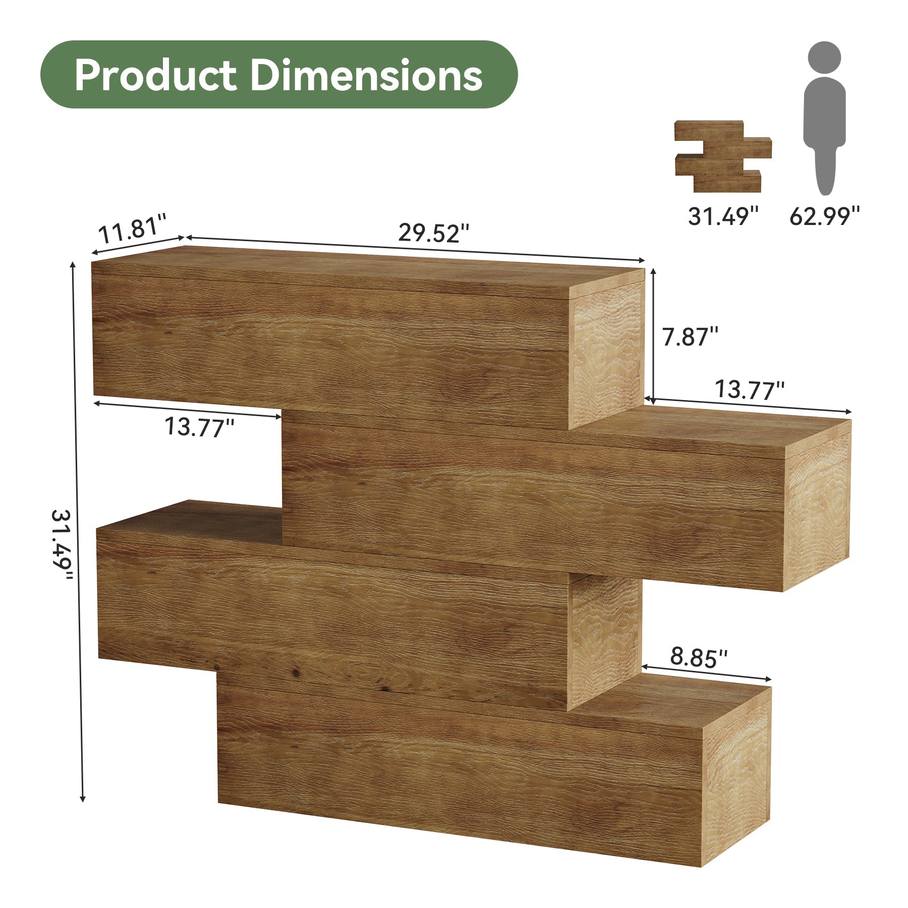 Tribesigns Console en Bois Massif de 110 cm à 4 Niveaux, Table d’Entrée Étroite Style Rustique