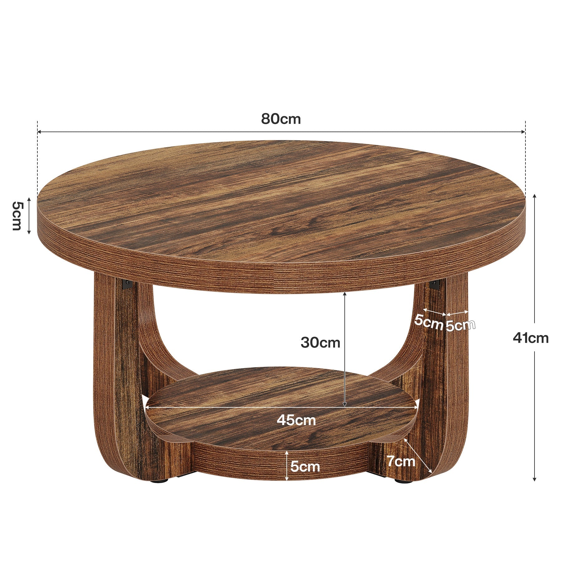 Tribesigns Table basse ronde, Table basse ronde à 2 niveaux avec espace de rangement