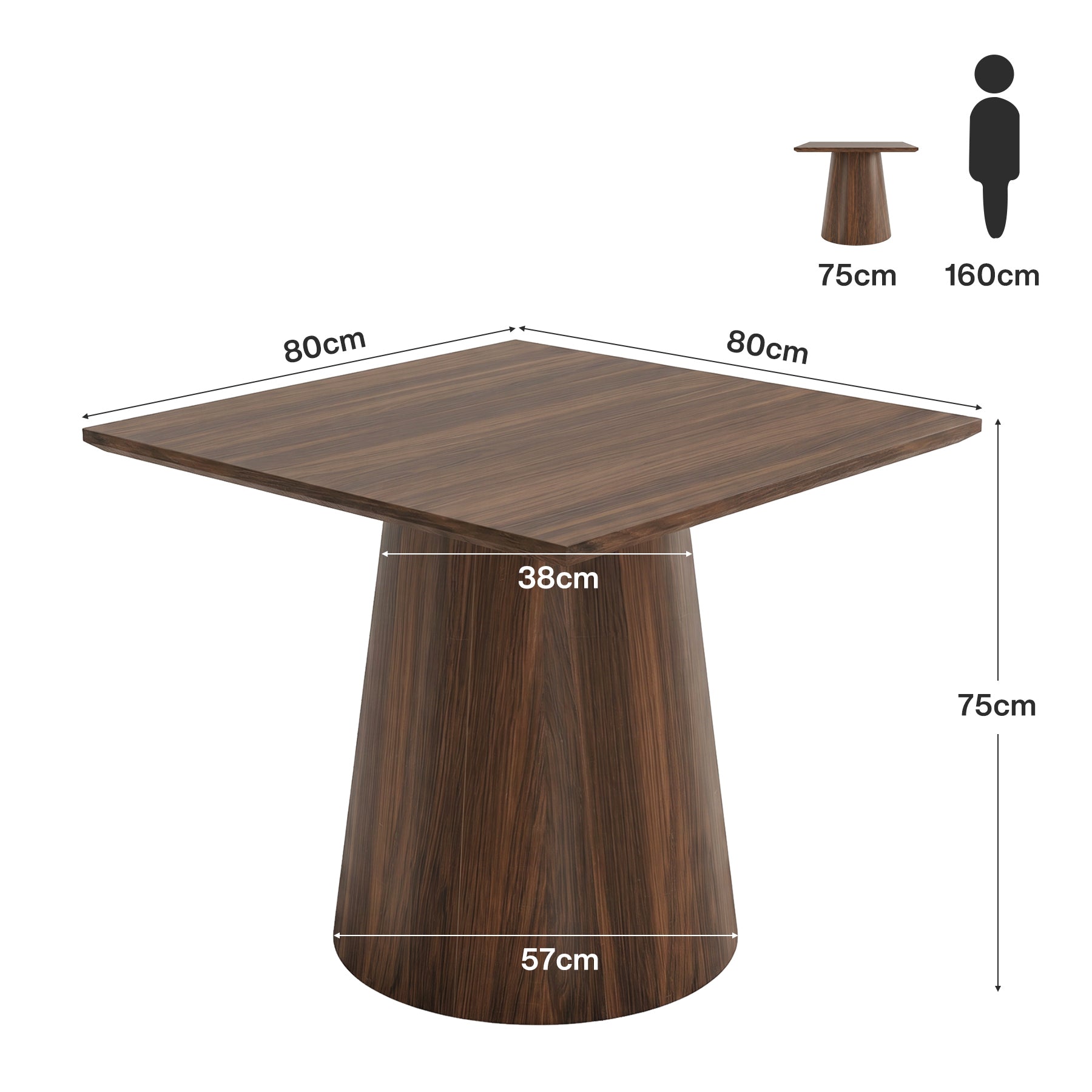 Tribesigns Table de cuisine carrée 80 x 80 cm avec pied central, Table à manger compacte pour petits espaces