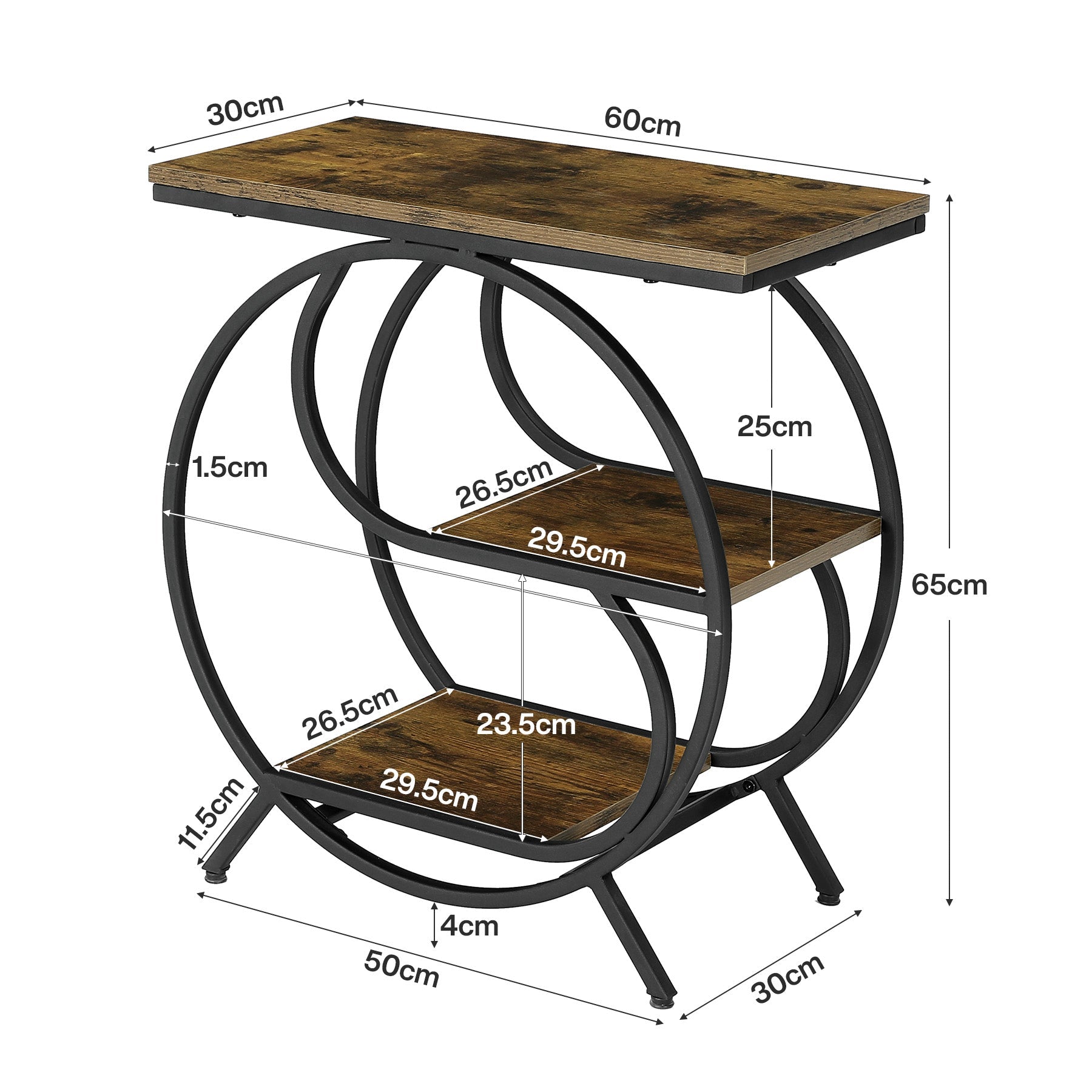 Tribesigns Table d'appoint étroite à 3 étagères, Table de chevet de style industriel avec structure en métal