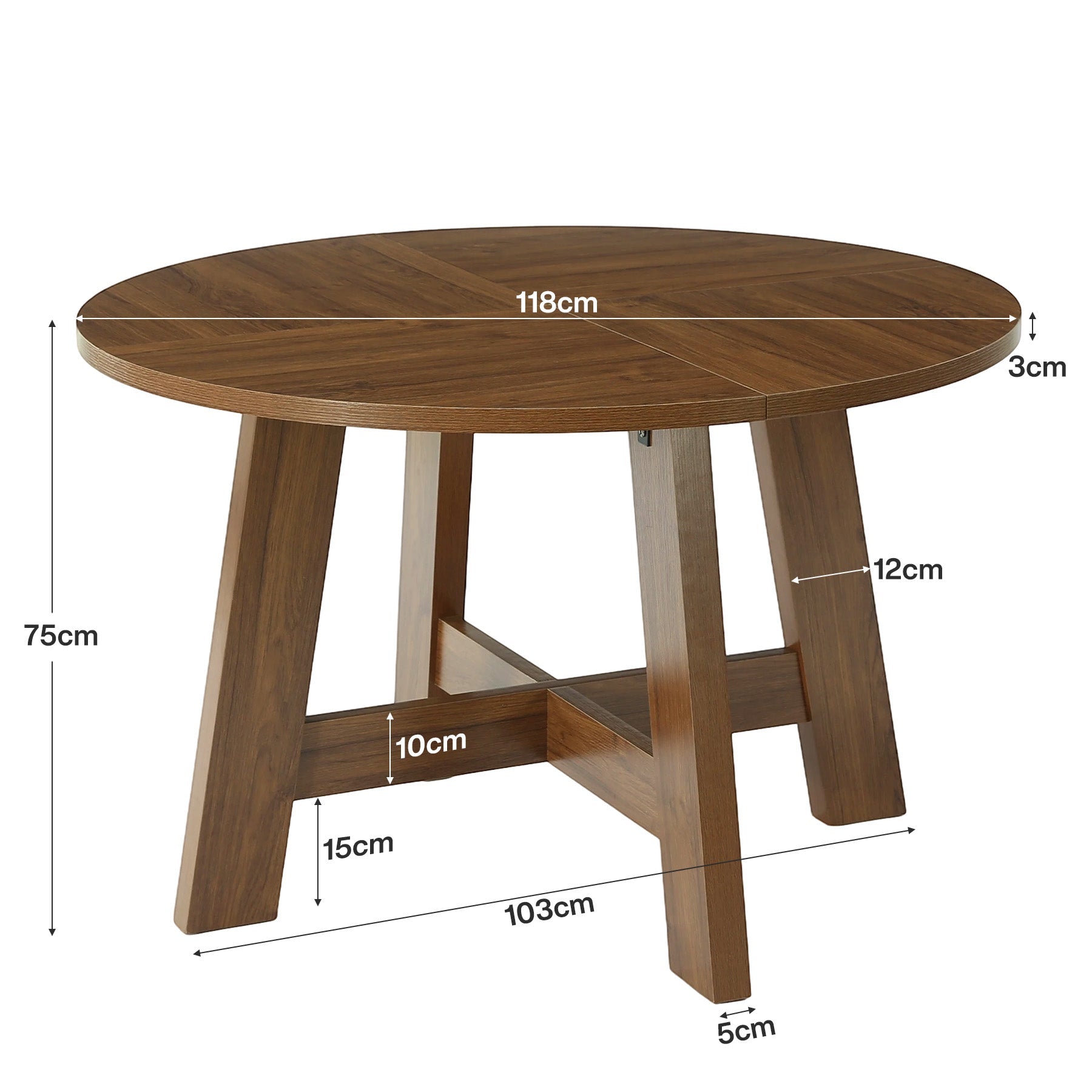 Tribesigns Table de salle à manger ronde de 118 cm, Table de cuisine de style campagnard avec traverse pour 4 à 6 personnes