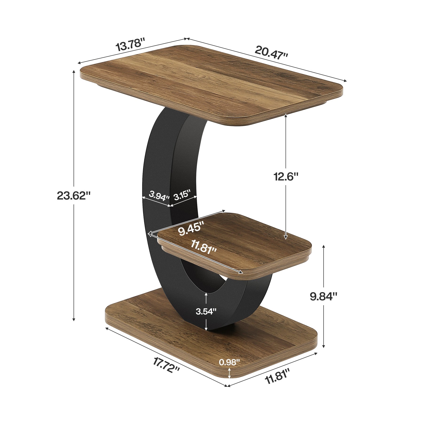 Tribesigns Table d'appoint étroite de 60 cm à 2 niveaux, Style industriel en bois idéale pour le salon et la chambre
