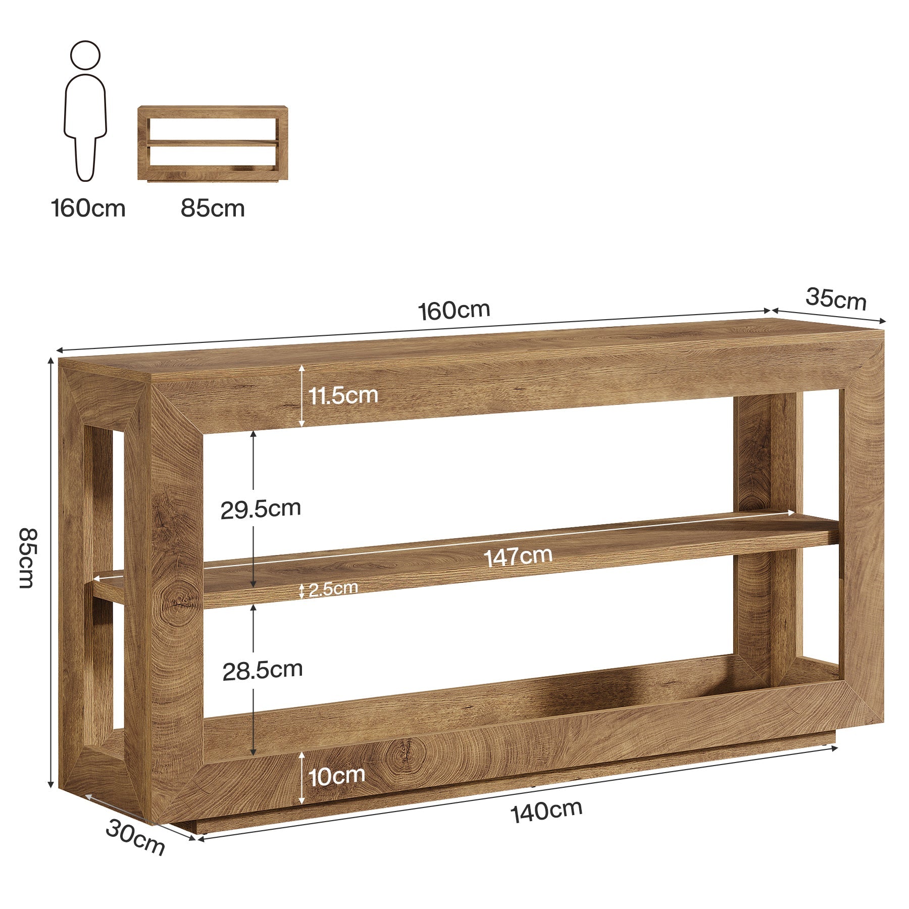 Tribesigns Console tafel 160 cm, boerenstijl haltafel met 3-laags opbergrek