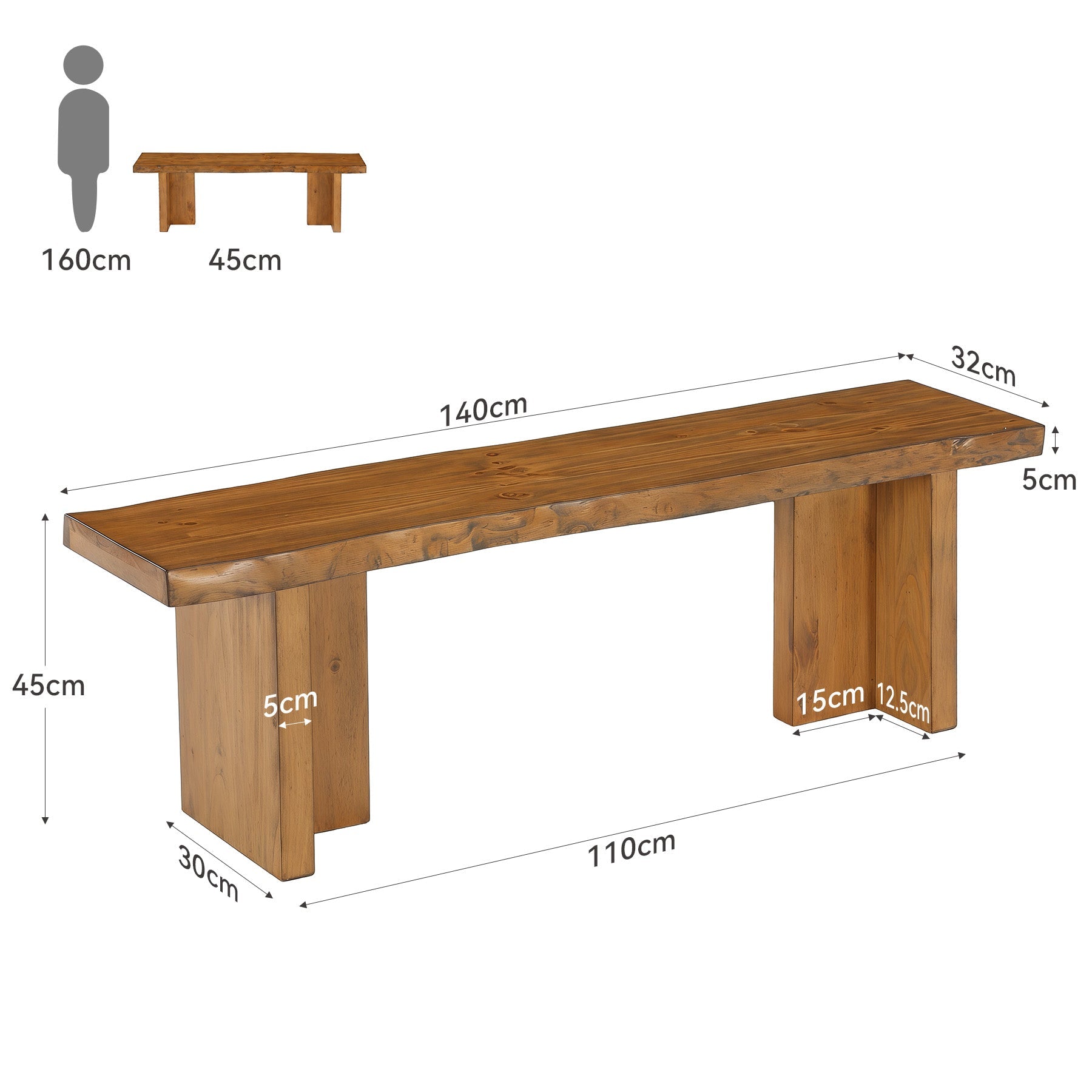 Tribesigns Banc en bois massif de 140 cm, Banc à chaussures pour l'entrée Banc en bois pour 2 à 3 personnes