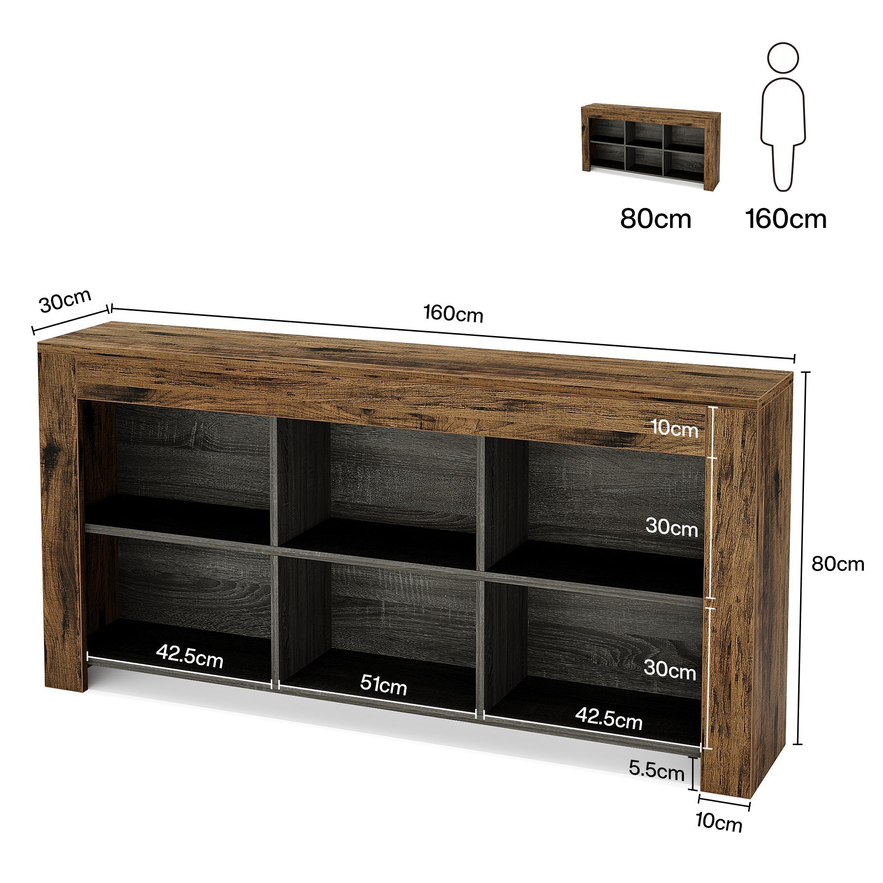 Tribesigns Sidetable 160 cm, Haltafel Banktafel met 6 opbergvakken