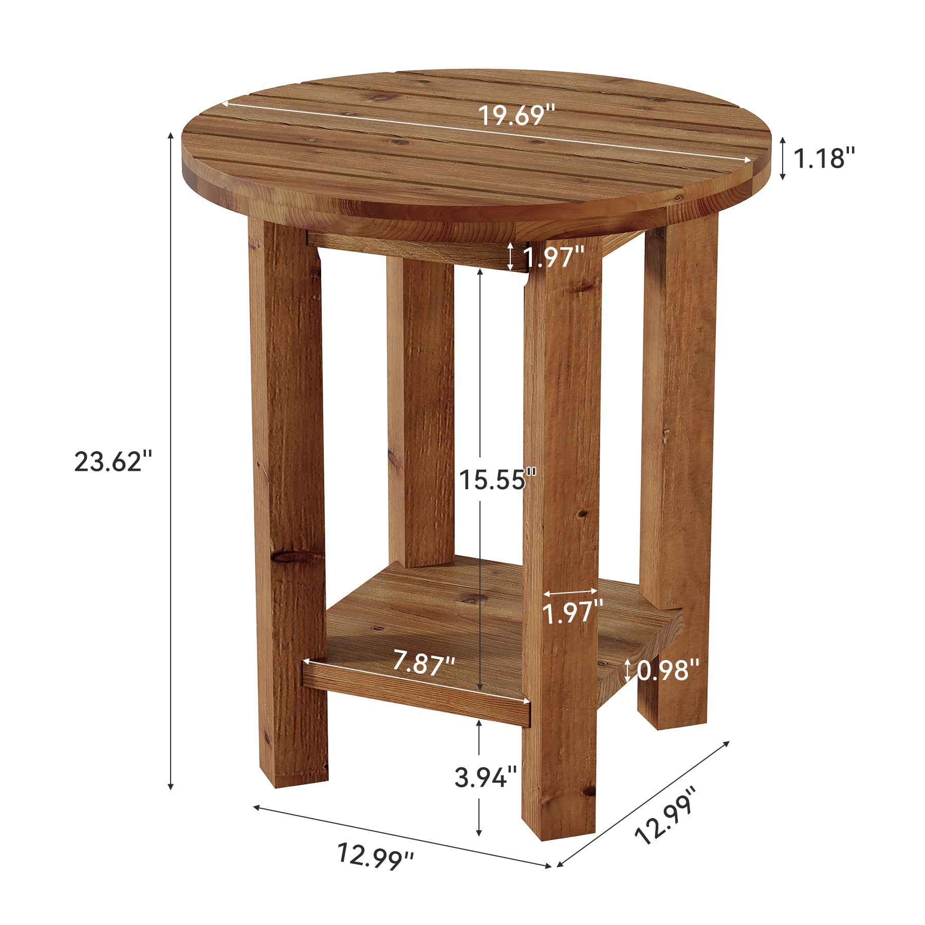 Tribesigns Table d’Appoint Ronde à 2 Niveaux en Bois Massif avec Plateau Rainuré Texturé