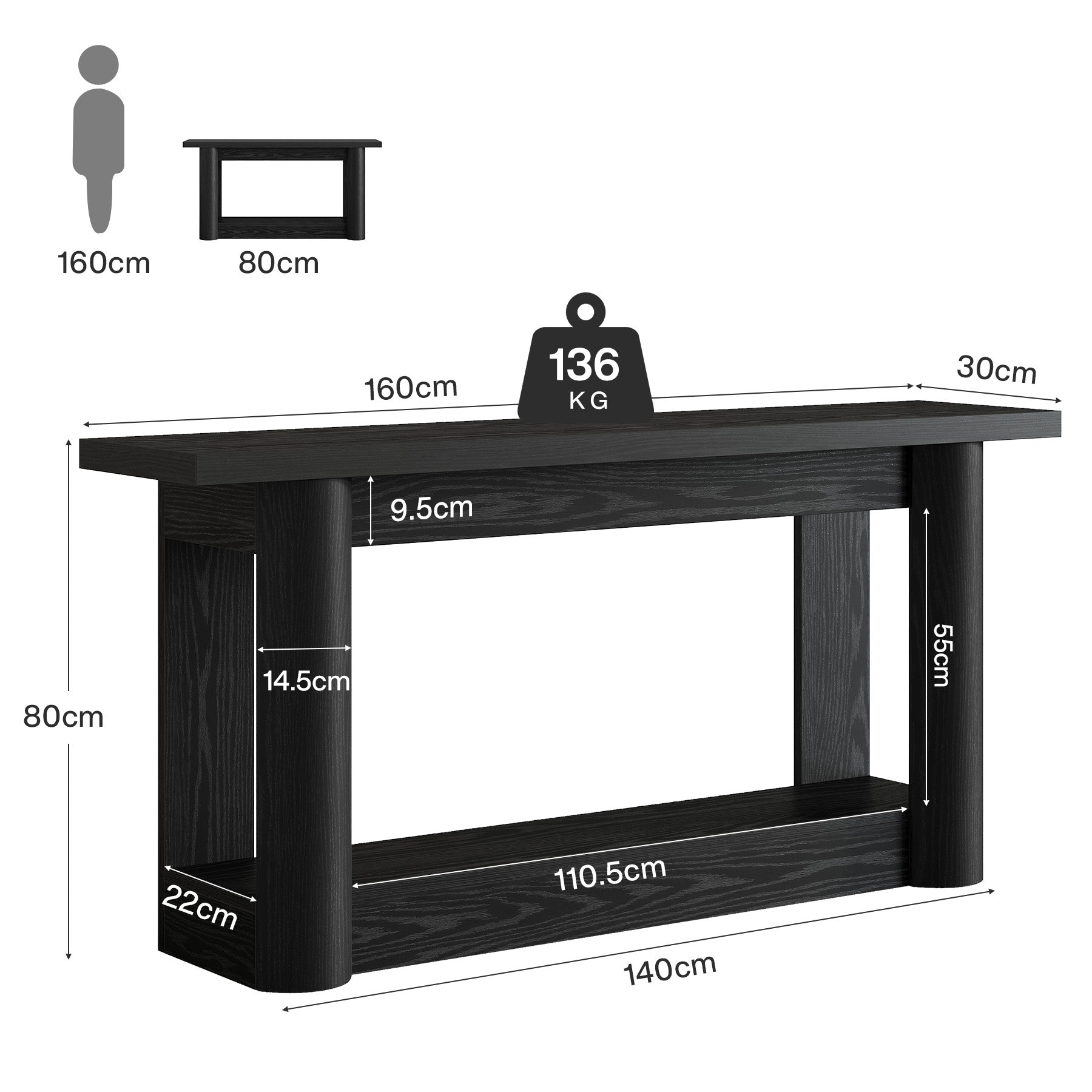Tribesigns Table console de 160 cm, Table de canapé de ferme à 2 niveaux pour l'entrée