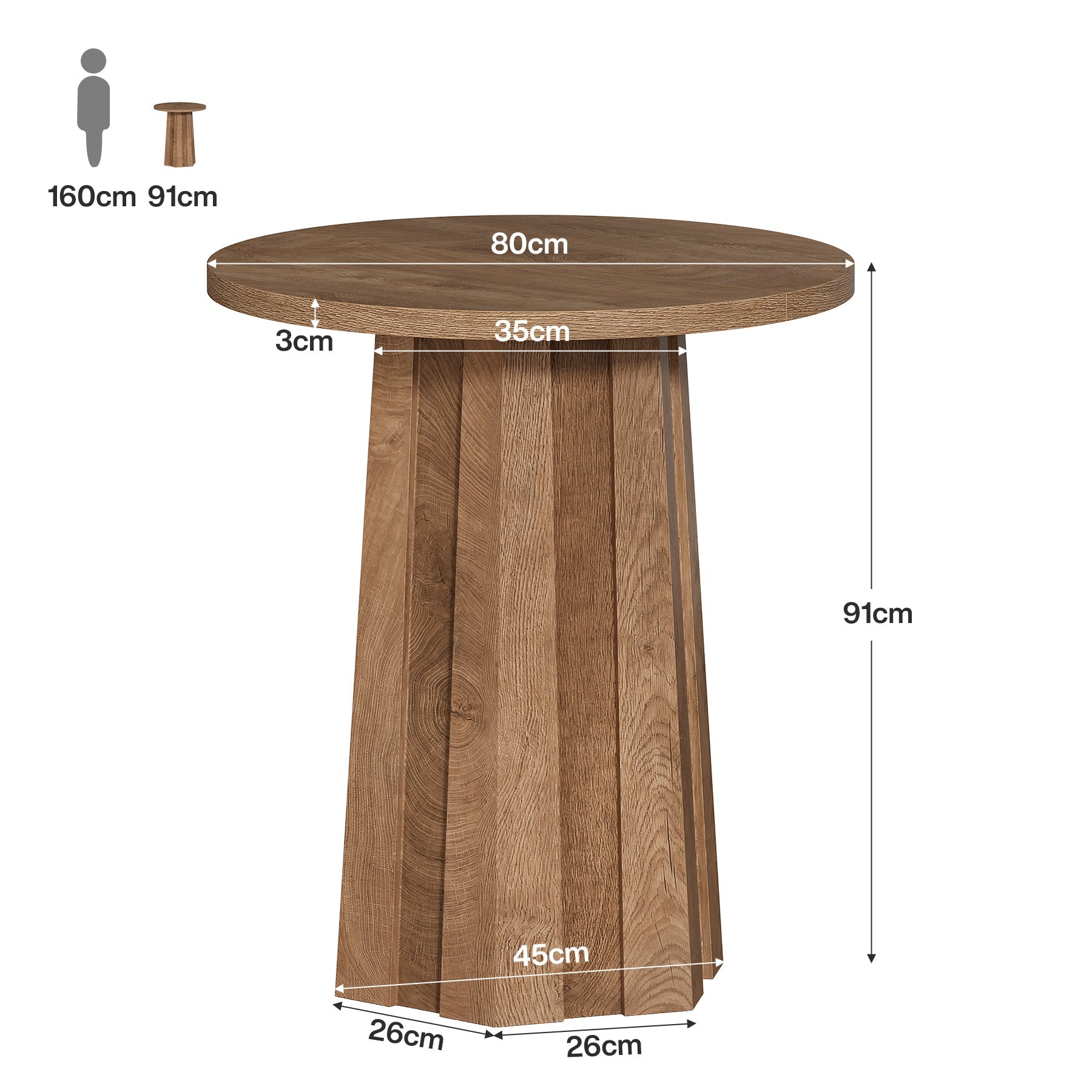 Tribesigns Table de Bar Ronde de 80 cm avec Pied Central Rainuré, Table de Bistrot Moderne