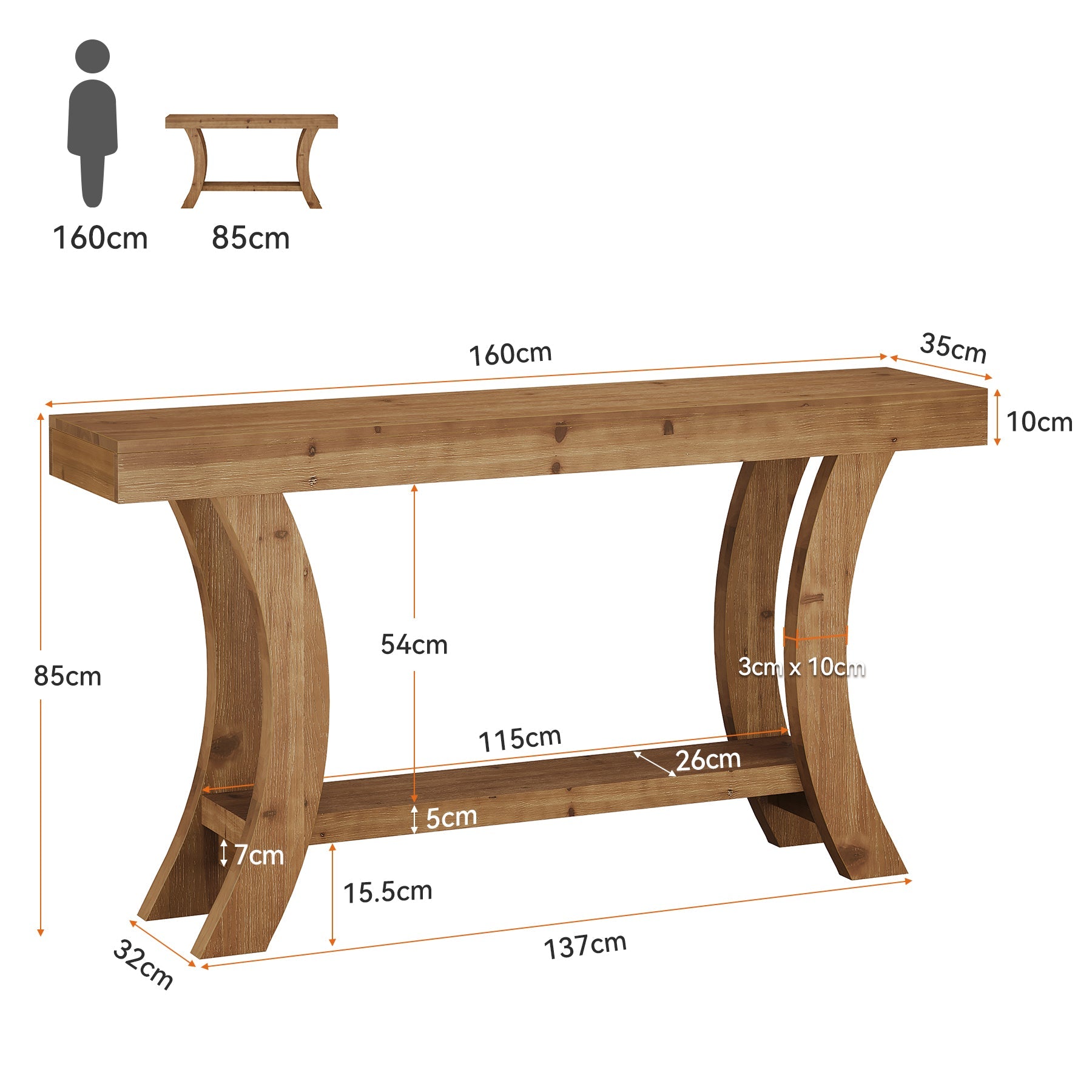 Tribesigns Console en Bois Massif 160 cm avec Étagère et Structure Arquée