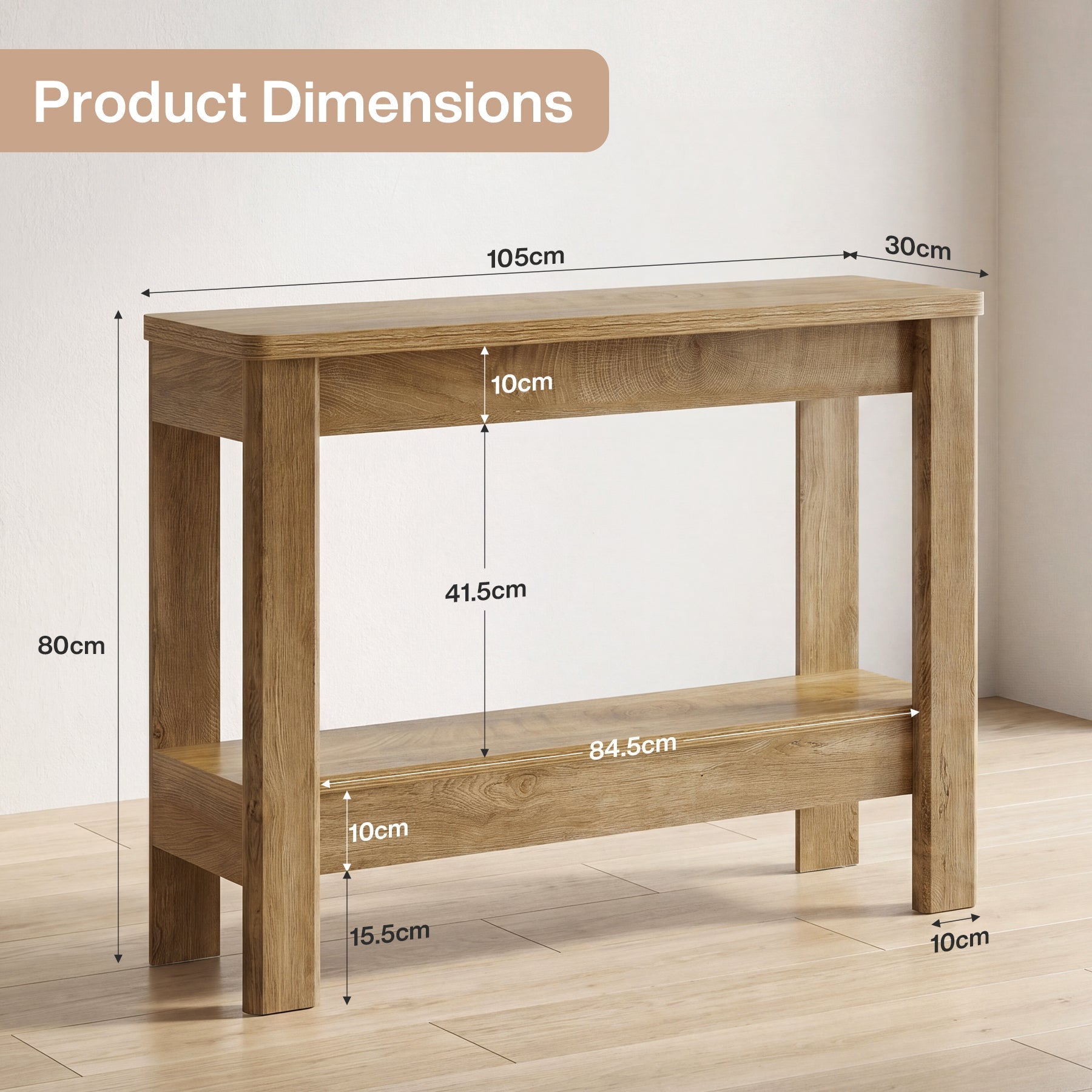 Tribesigns Console rustique 105 x 30 x 80 cm avec rangement ouvert, Table d'appoint étroite pour entrée et salon