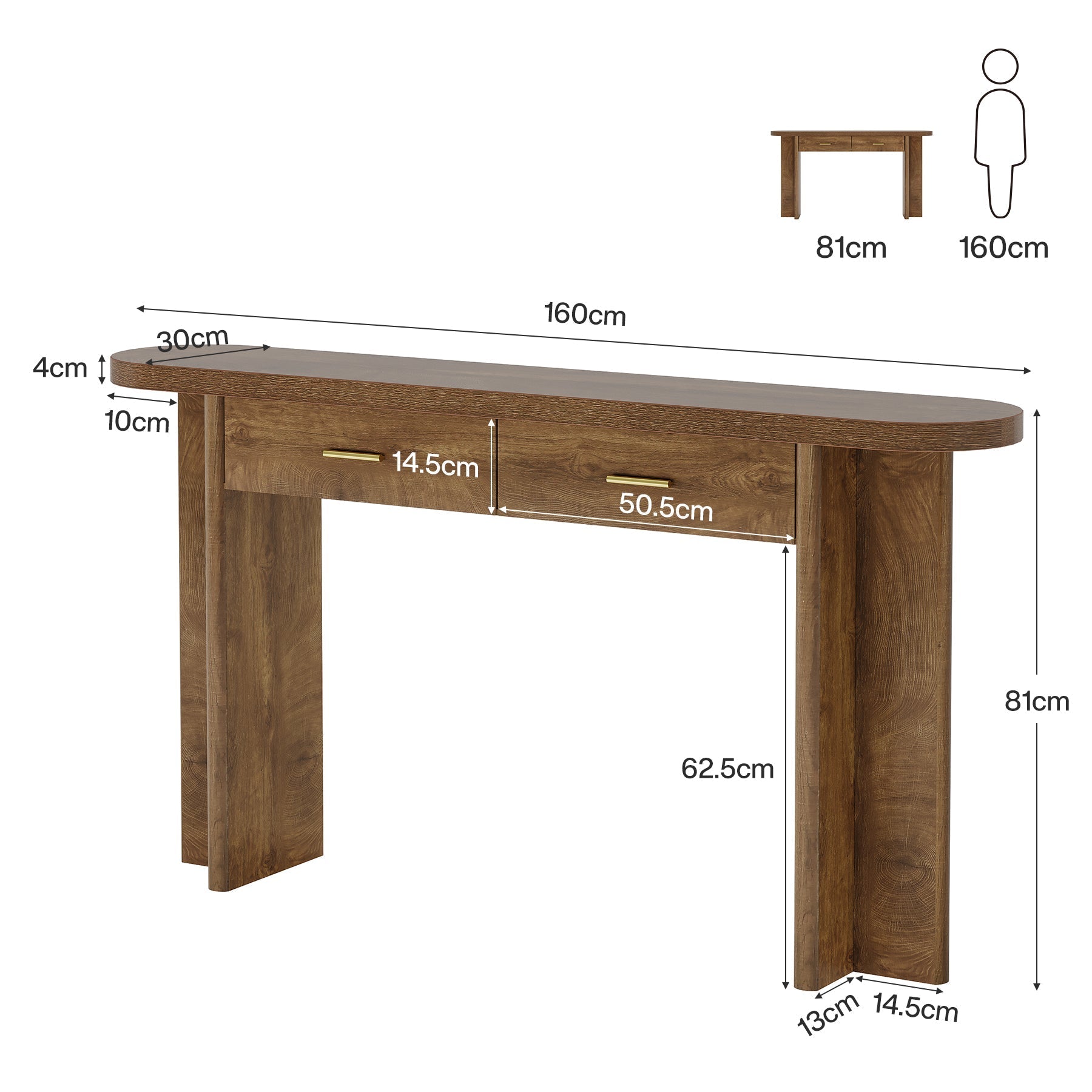 Tribesigns Console ovale en bois de 160 cm de long de style champêtre avec 2 tiroirs et un espace de rangement