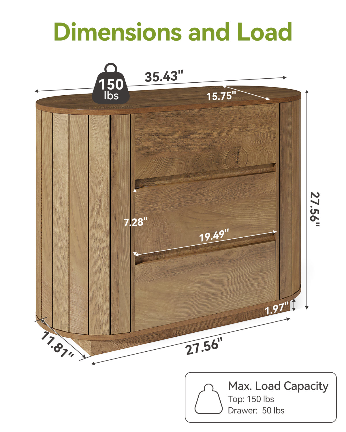 Tribesigns Commode Moderne Effet Chêne 90 cm avec 3 Tiroirs et Côtés à Lattes