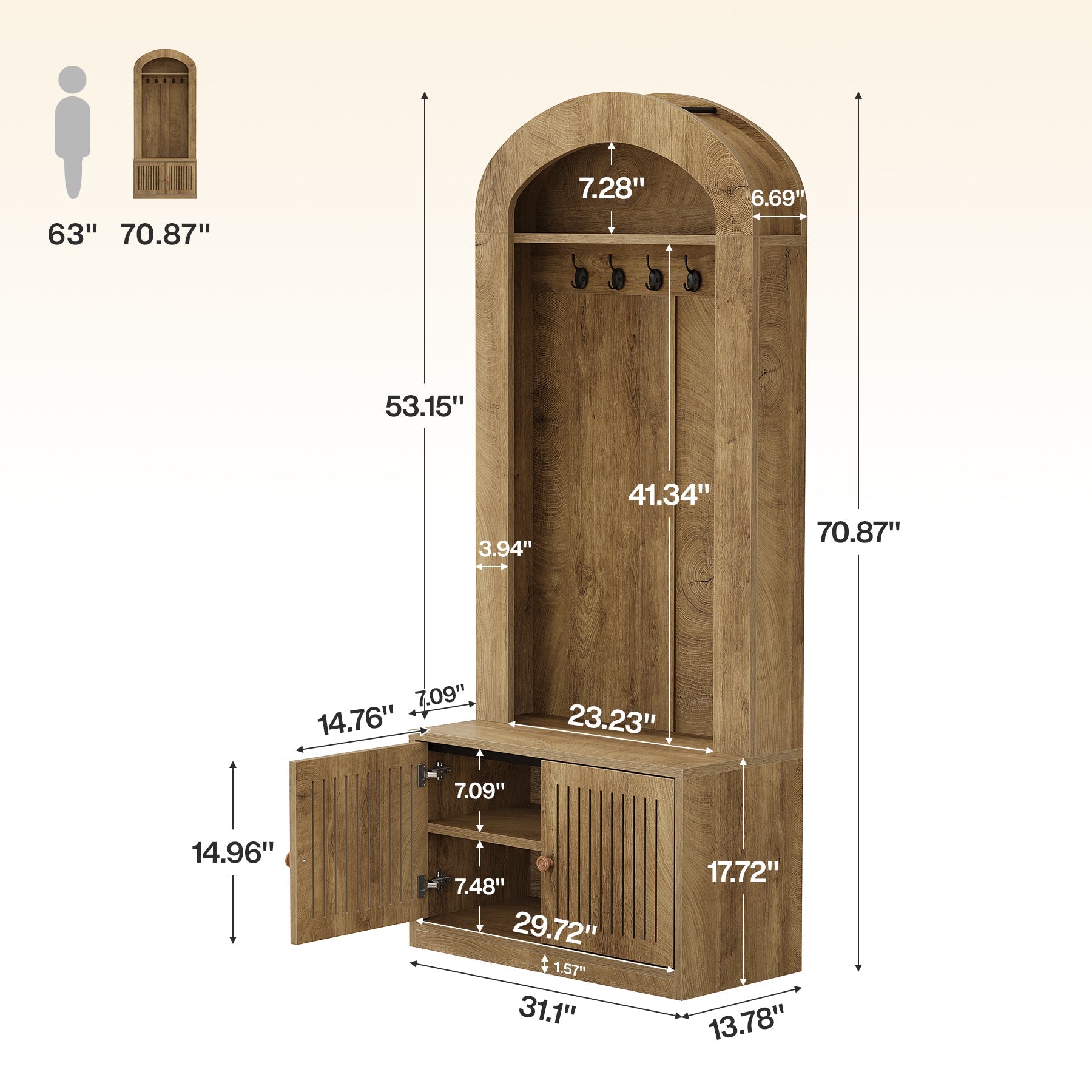 Tribesigns Vestiaire d’Entrée 179 cm avec Banc et Rangement à Chaussures, Meuble 4-en-1