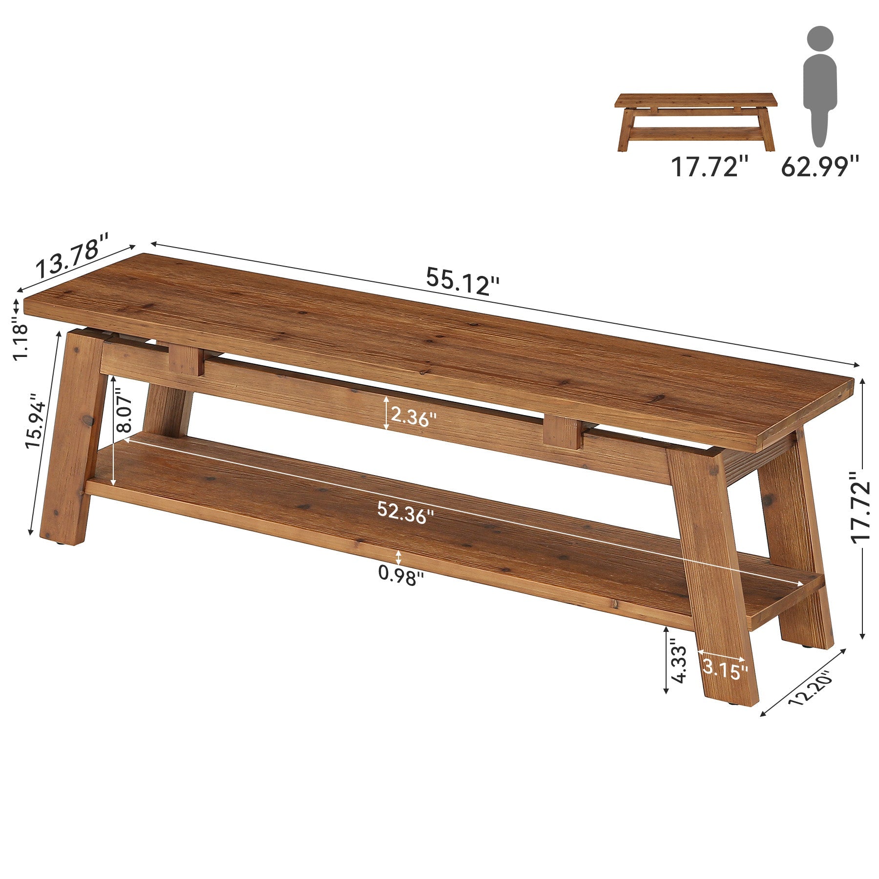 Tribesigns Banc en Bois Massif 140 cm avec Étagère à Chaussures pour Entrée
