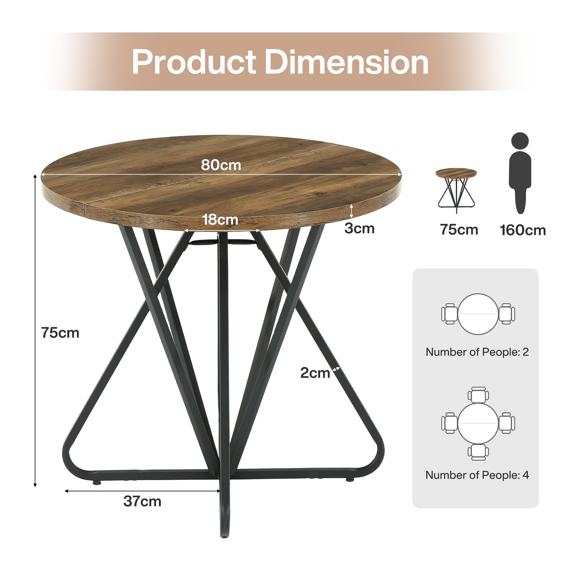 Tribesigns Table à Manger Ronde 80 cm pour 2 à 4 Personnes