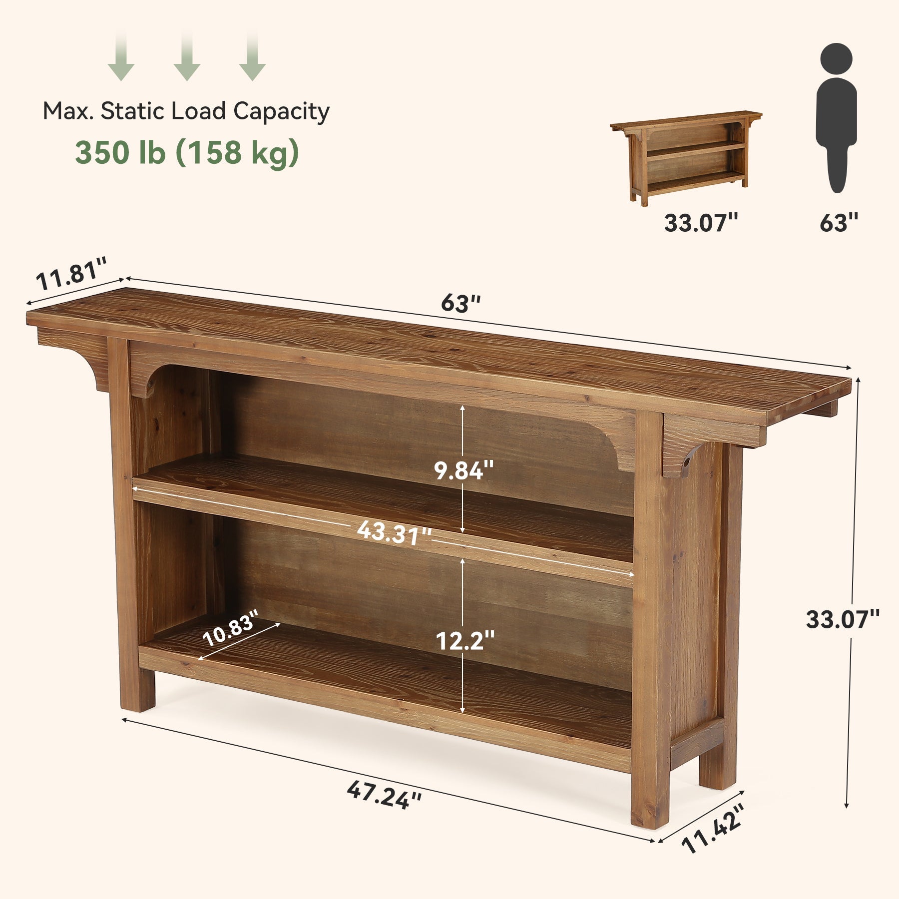 Tribesigns Console 160 cm, Table Étroite à 3 Niveaux avec Étagères pour Entrée