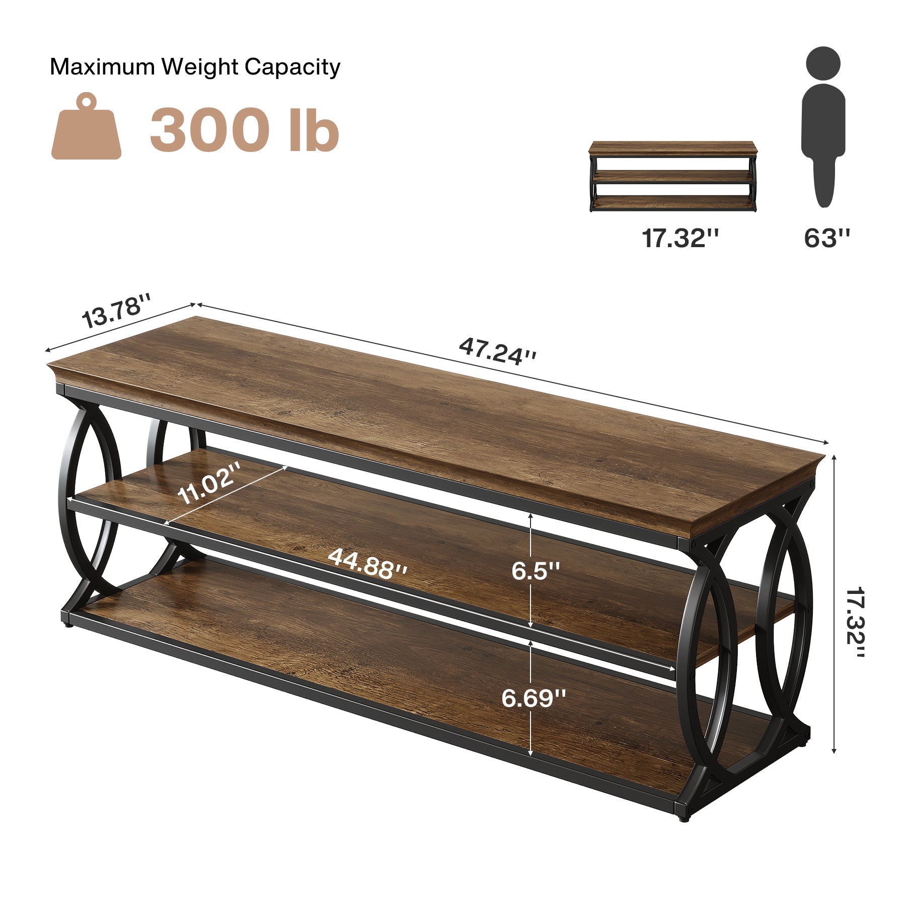 Tribesigns Banc à Chaussures de 120 cm avec Rangement, Meuble à Chaussures à 3 Niveaux avec Assise, Style Industriel Rustique