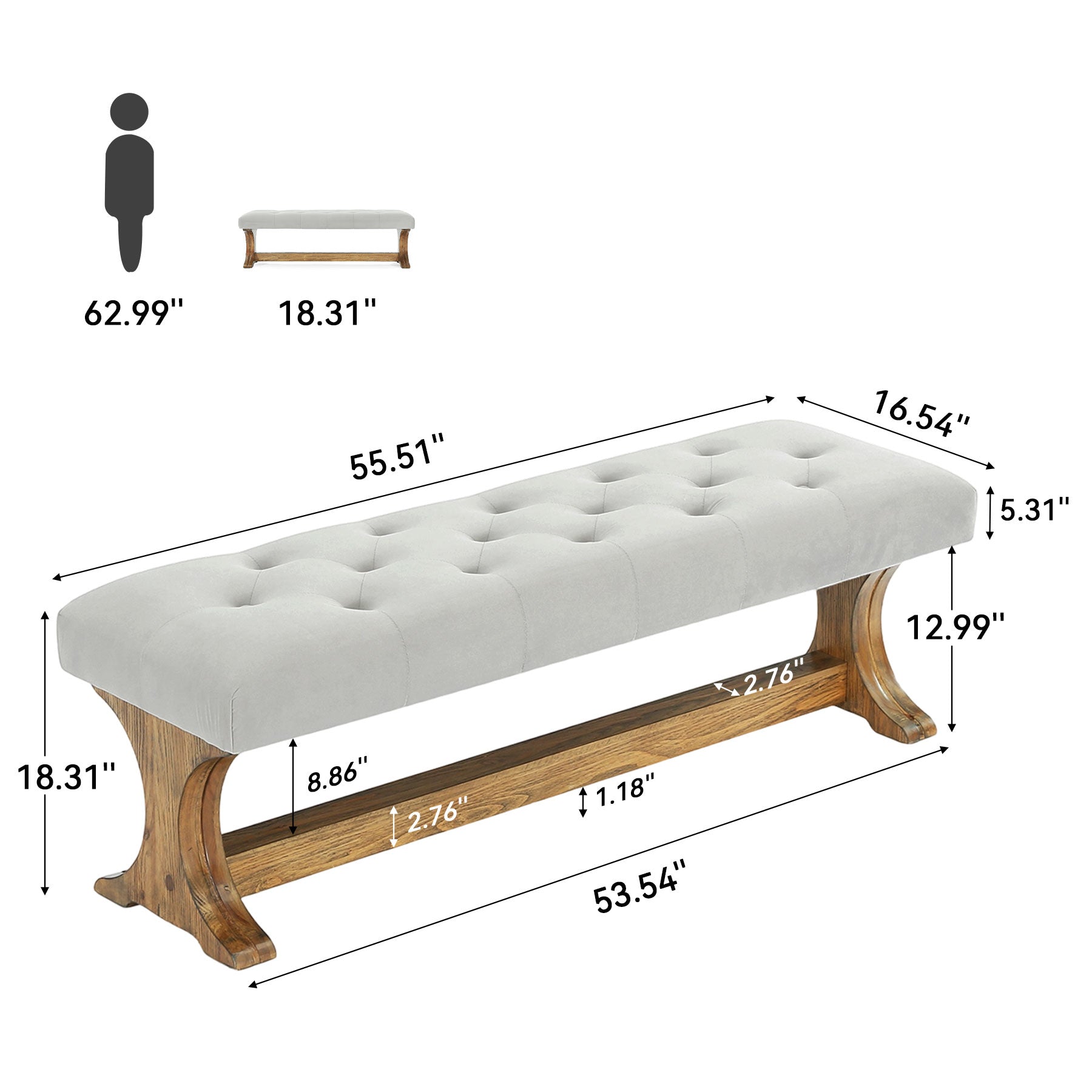 Tribesigns Banc Rembourré 140 cm en Bois Massif, Style Country pour Entrée
