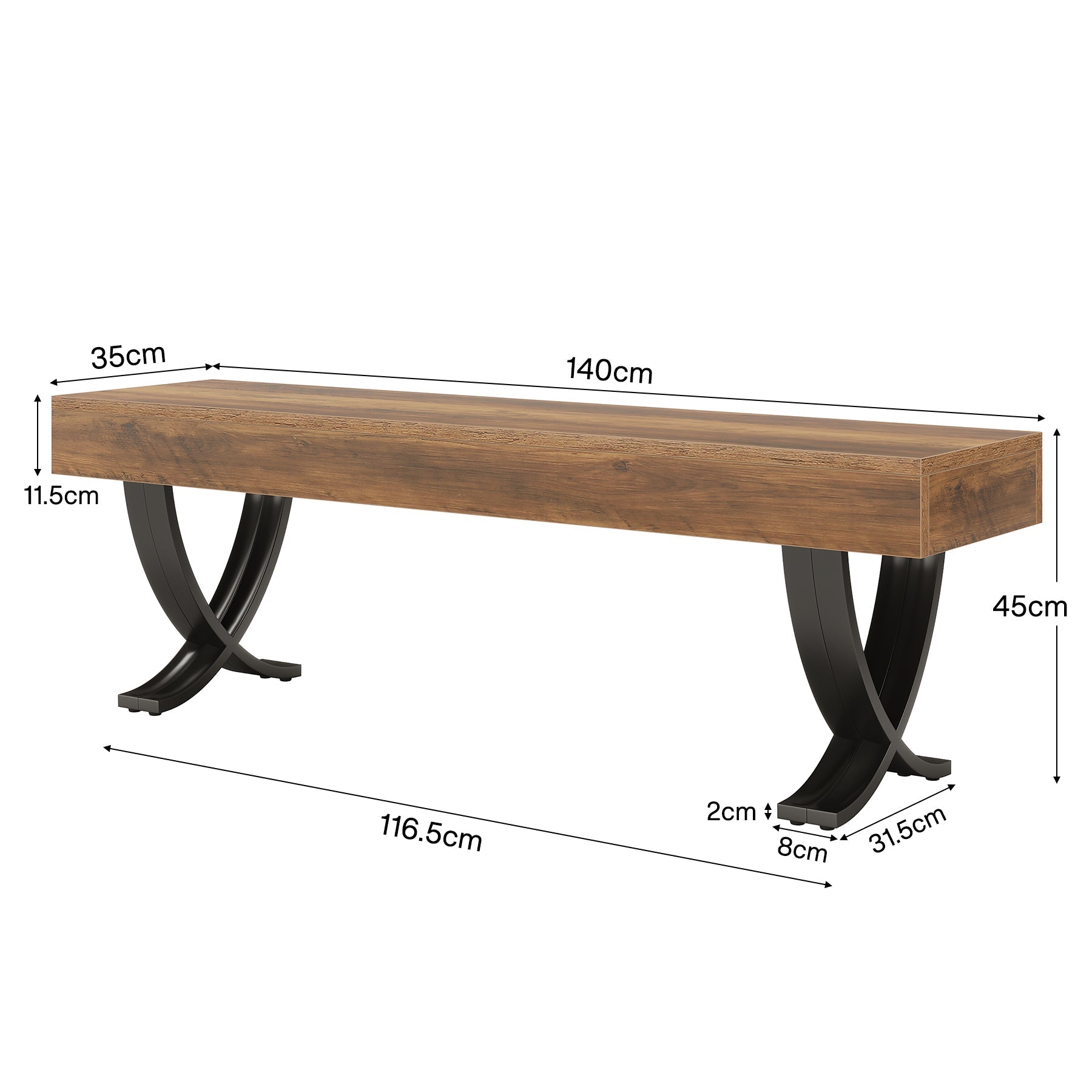 Tribesigns Banc de salle à manger rustique de 140 cm avec plateau imitation bois et pieds en X en métal, Long banc de cuisine pour salle à manger et couloir (banc uniquement)