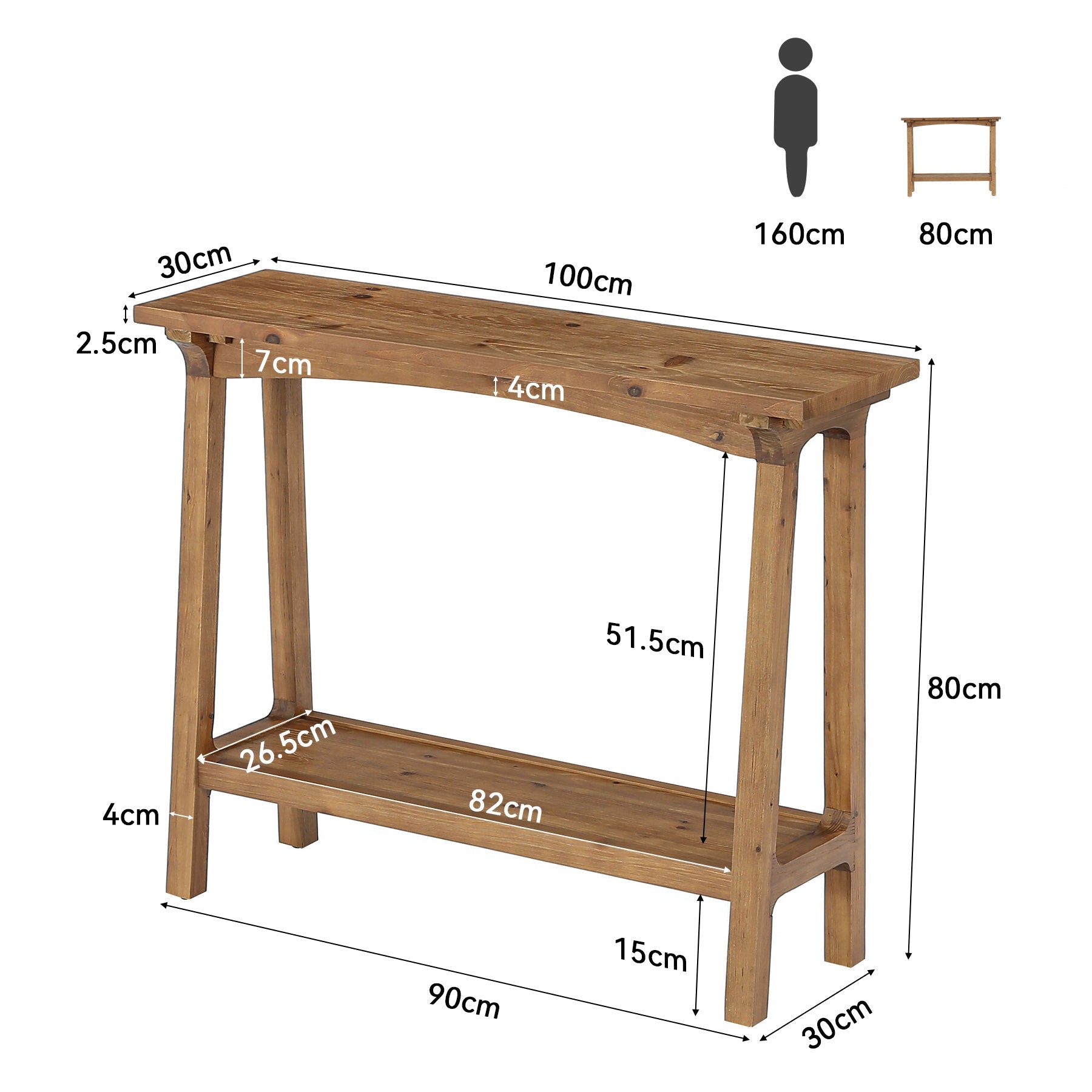 Tribesigns Console en Bois Massif de 100 cm, Étroite avec 2 Niveaux, Idéale pour l’Entrée