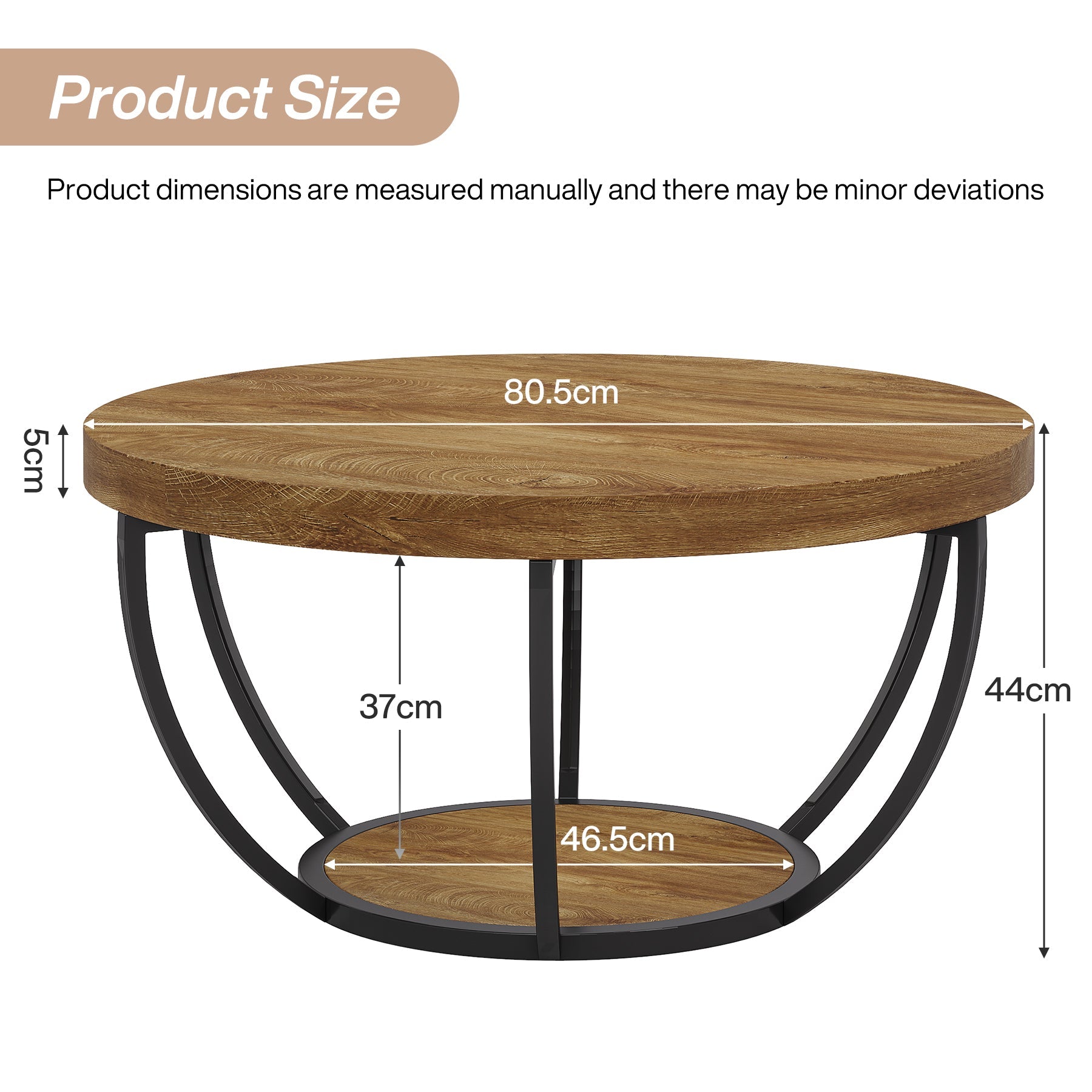 Tribesigns Table basse ronde, Table basse ovale en bois et metal noir