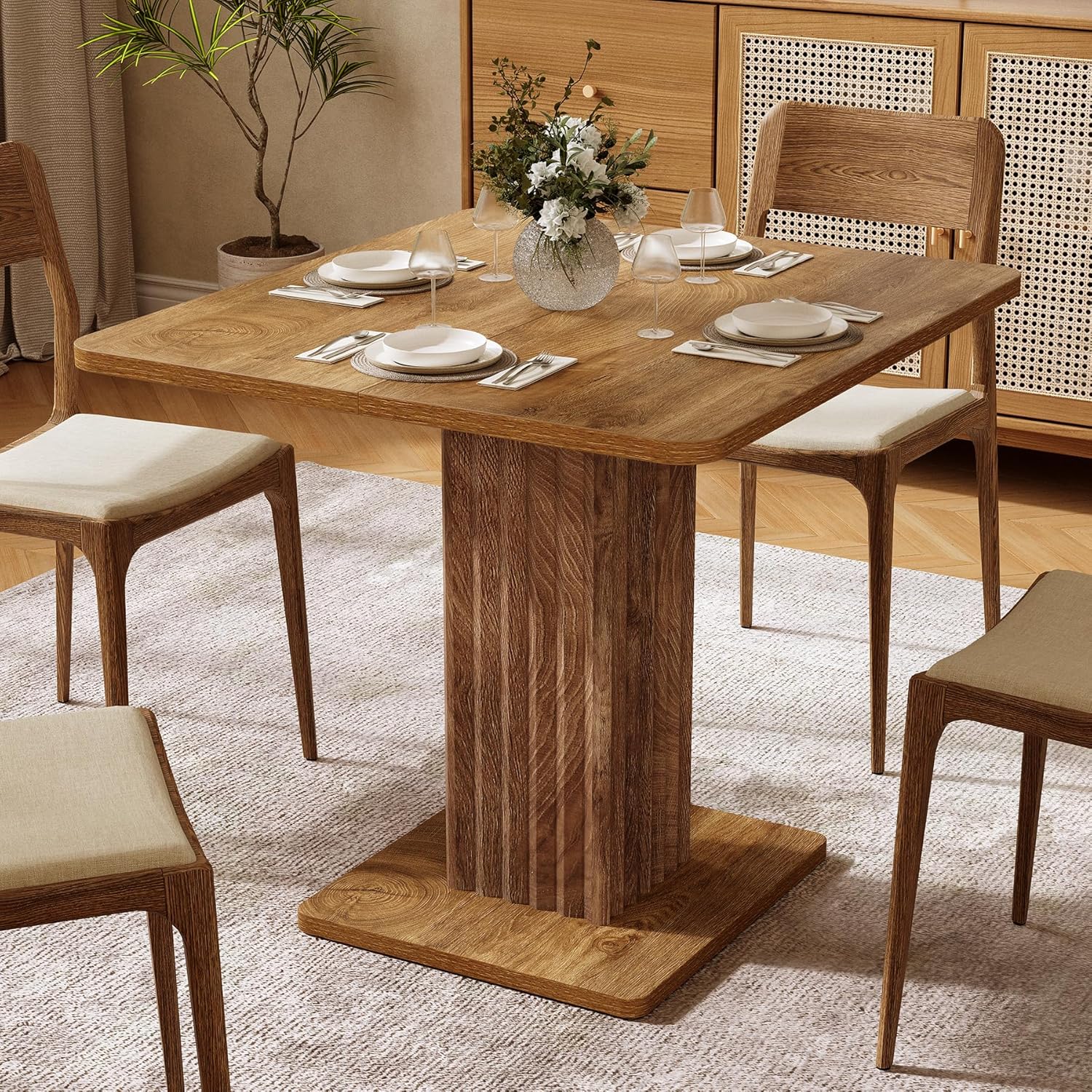 Table à manger compacte 90x80 cm pour 4 personnes avec un piètement robuste, Style champêtre, pour la cuisine et le salon